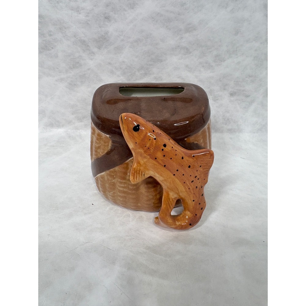 Vintage Handmade Ceramic Trout Fish Creel Pen Holder Signed 1991 Studio Pottery